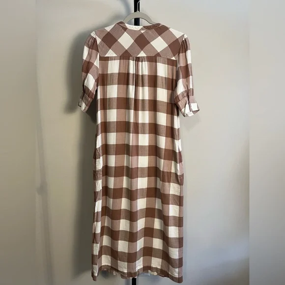 VGUC Faherty Helena dress buffalo check brown white button up pockets Small - Picture 6 of 12